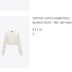 Zara White Long Sleeve Crop Top